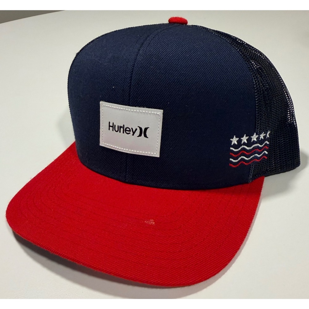 Hurley Mens Trucker Hat Navy Blue Red Snapback American Flag Underbrim AV4727